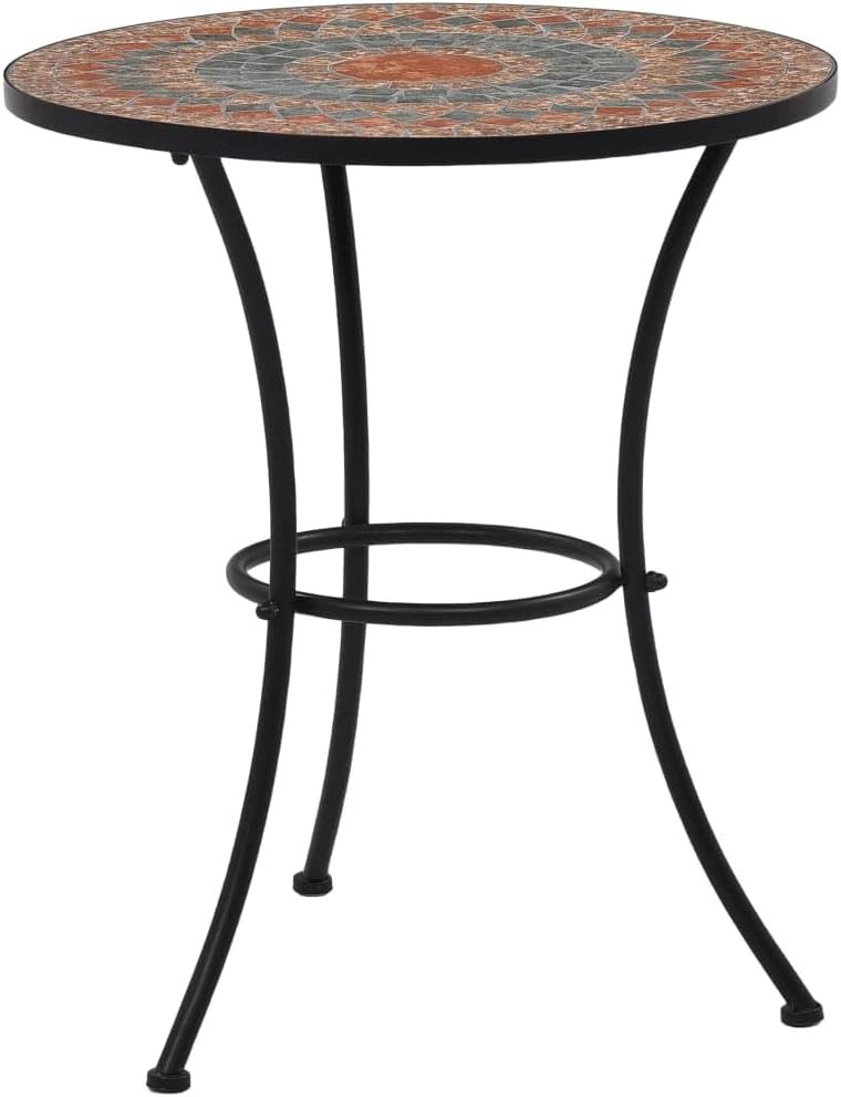 Mosaic Bistro Set 3-Piece Outdoor Patio Furniture - Terracotta Gray Orange Ceramic Tile