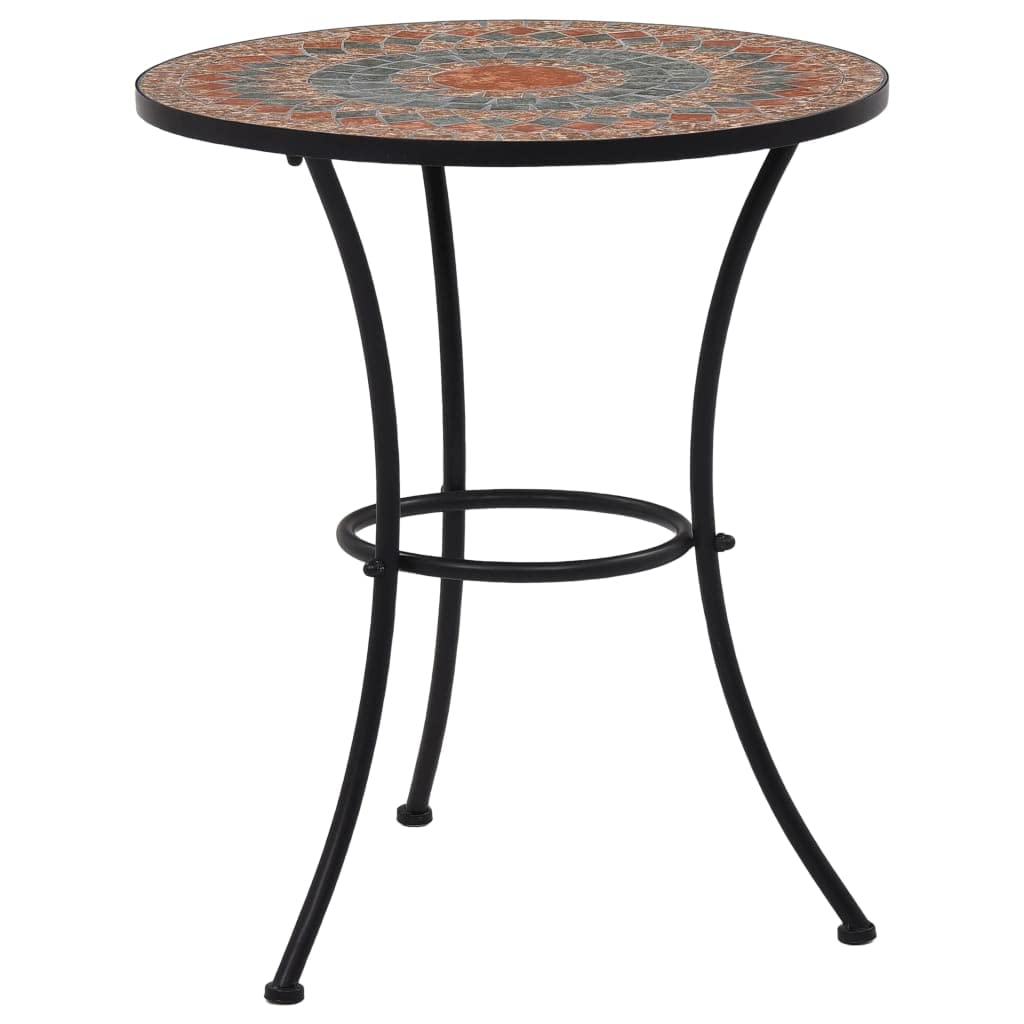 Mosaic Bistro Set 3-Piece Outdoor Patio Furniture - Terracotta Gray Orange Ceramic Tile
