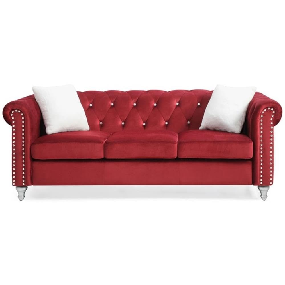 Raisa Velvet Sofa in Burgundy