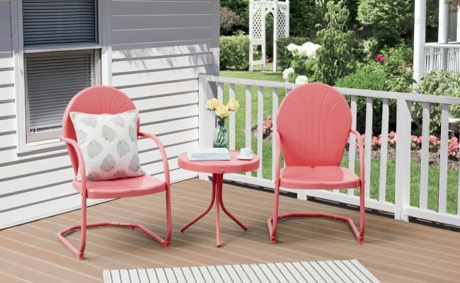 Retro Metal Patio Bistro Set - 3-Piece Outdoor Conversation Set with C-Spring Motion Chairs