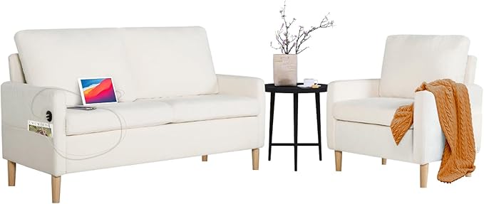 Modern Fabric Loveseat Sofa with 2 USB Charging Ports