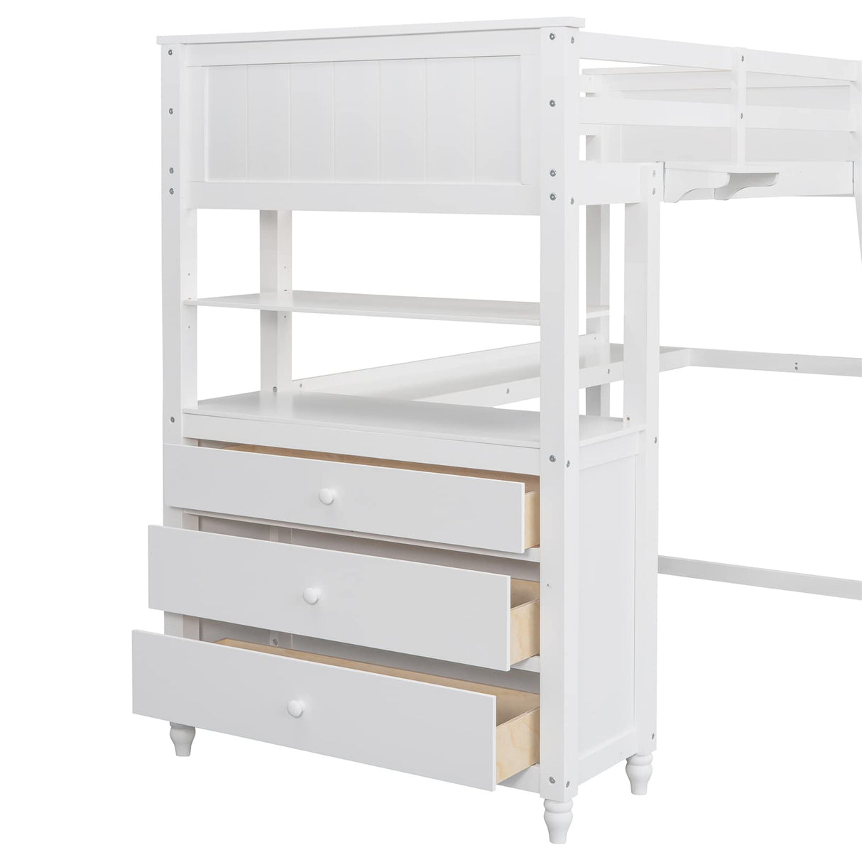 Twin Loft Bed with Desk and Storage Drawers Wood High Loft Beds Frame