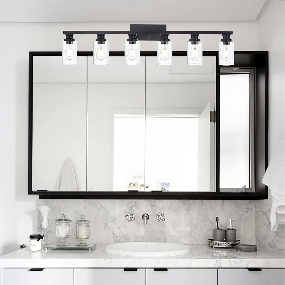 6 Light Classic Bathroom Vanity Lighting Fixture,Matte Black Indoor Metal Wall Mount Light
