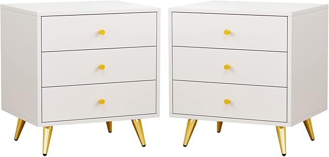 Set of 2 Nightstands with 3 Drawers, Modern Bedside Table Versatile End Side Table