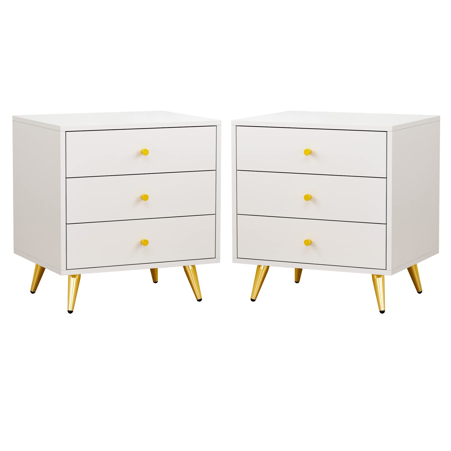 Set of 2 Nightstands with 3 Drawers, Modern Bedside Table Versatile End Side Table