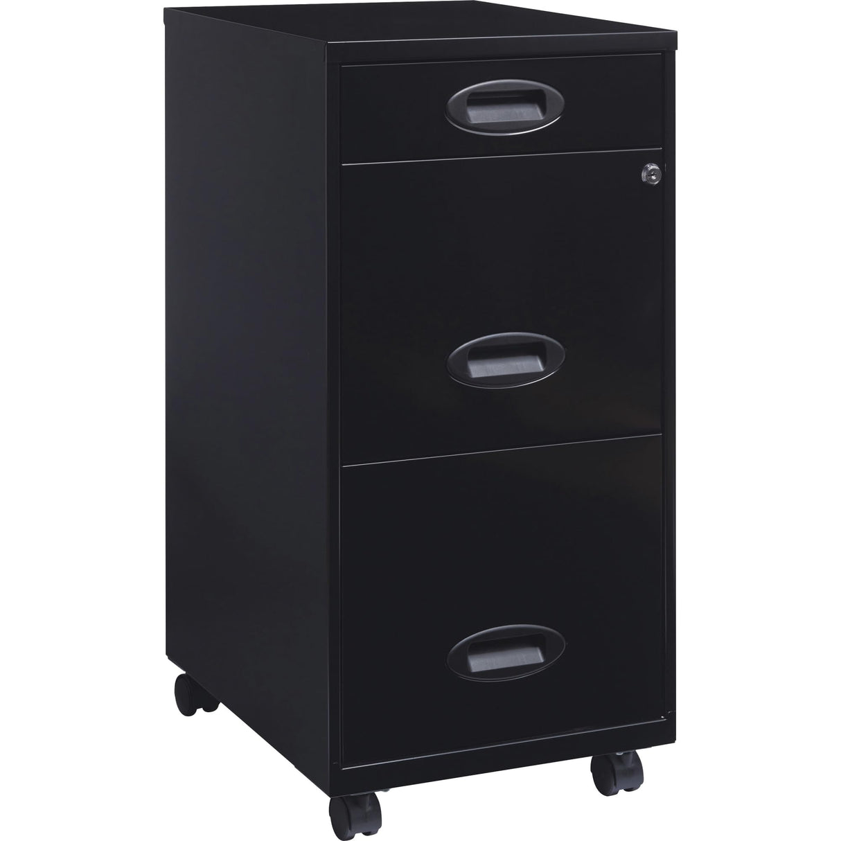 Lorell 17427 3-Drawer Mobile File Cabinet, 18", 21.80" L x 18.00" W x 33.10" H, Black