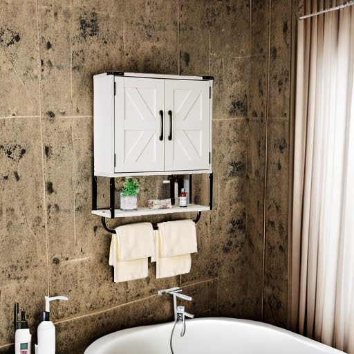 Farmhouse Medicine Cabinet with 2 Barn Door, Wood Wall Mounted Storageintage White