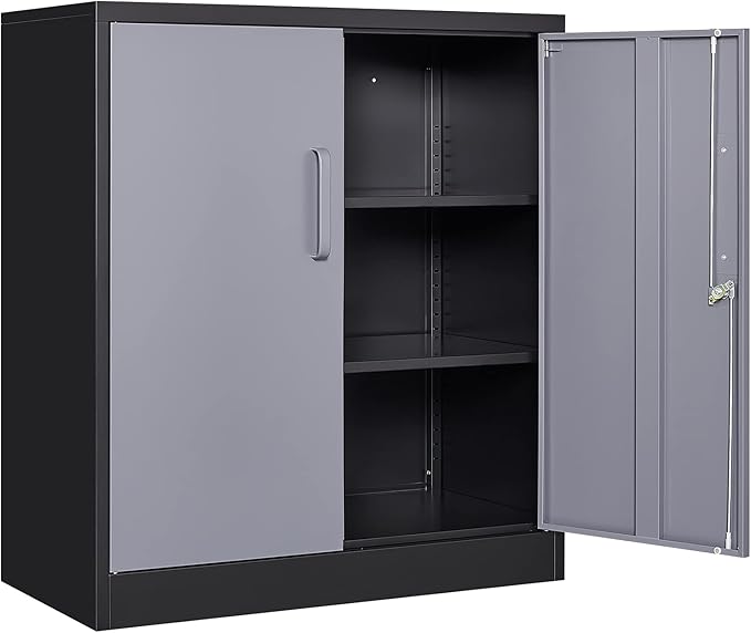 Metal Garage Storage Cabinet with 2 Doors and 2 Adjustable Shelves