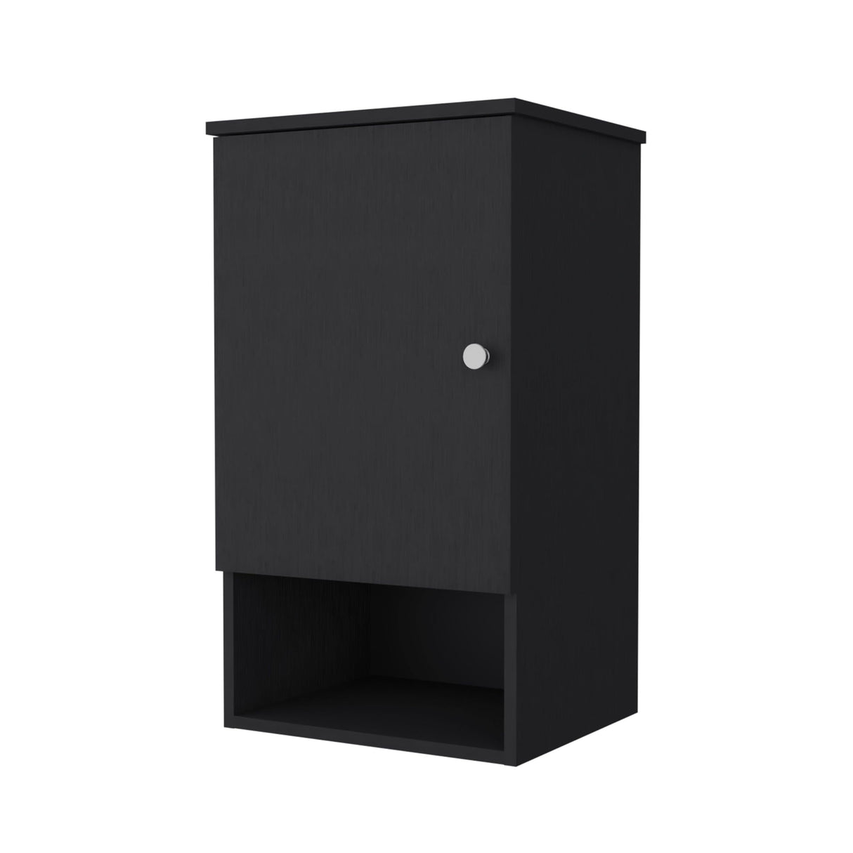 Recessed Medicine Cabinet with One Door, Two Internal Shelves, Black Melamine Finish