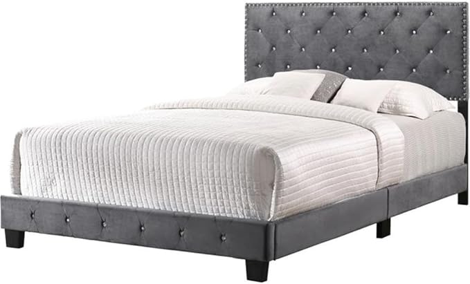 Suffolk Velvet Upholstered Twin Bed in Gray