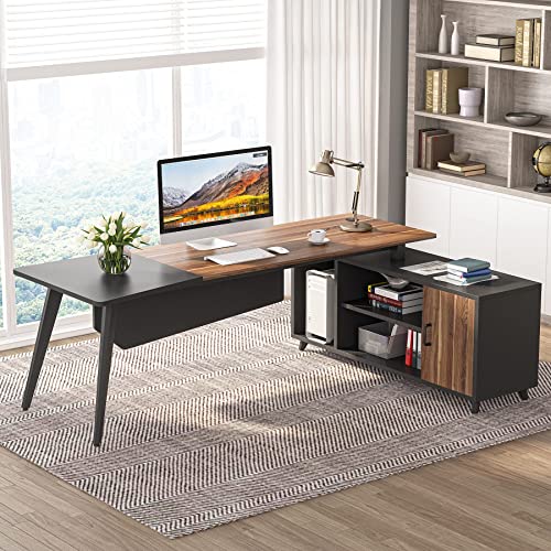 L-Shaped Executive Computer Desk – 78.74" Large Office Desk with File Cabinet