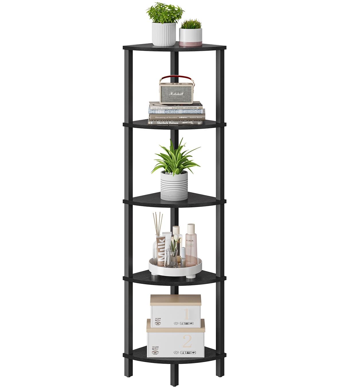 Vimber 5 Tier Industrial Corner Bookshelf - Space Saving Ladder Shelf
