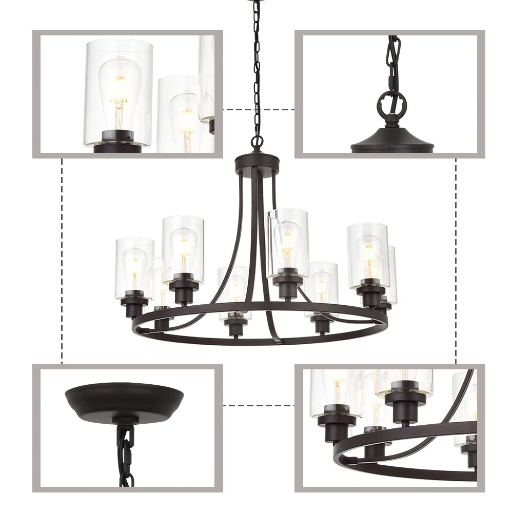 8 Lights Large Farmhouse Chandelier Wagon Wheel, Industrial Island Lights for Kitchen