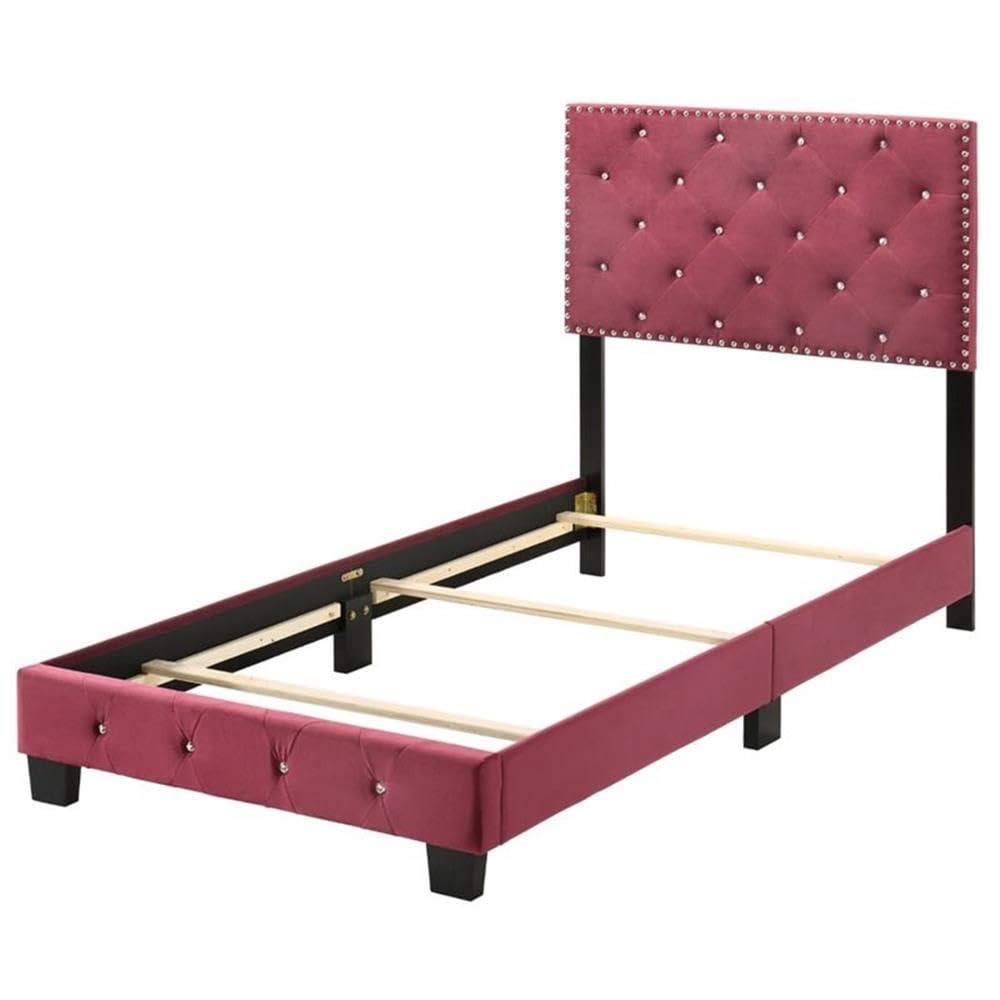 Glory Furniture Suffolk Velvet Upholstered Twin Bed in Cherry