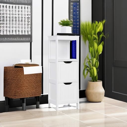 Floor Cabinet, Wooden Storage Cabinet with 2 Drawers, Multifunctional Side Organizer