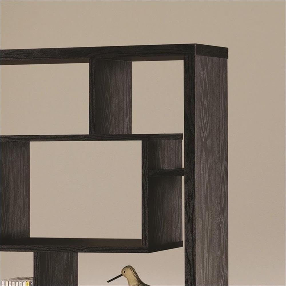 Furniture Asymmetrical Cube 10-Shelf Black Oak Bookcase 800262