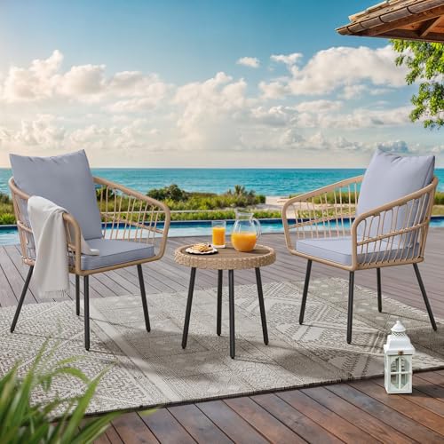 3 Pieces Outdoor Bistro Set, All-Weather Wicker Patio Furniture Set