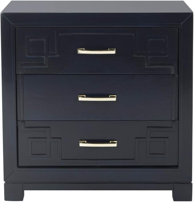 Raina Three Drawer Greek Key Night Stand, 0, Navy