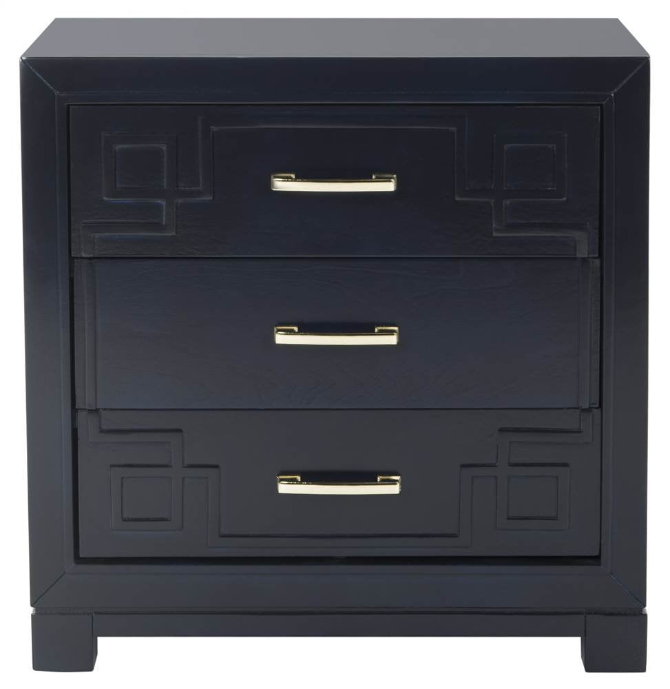 Raina Three Drawer Greek Key Night Stand, 0, Navy