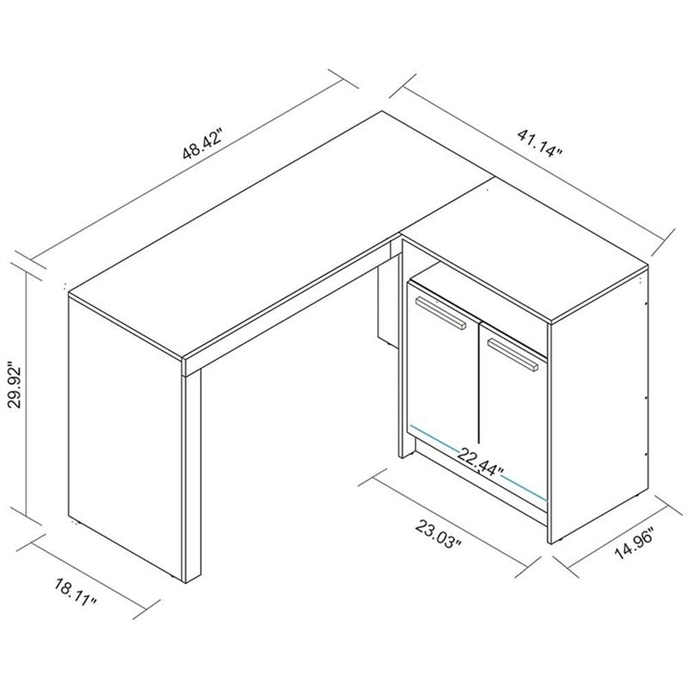 L-Shaped Mid-Century Solid Wood Writing Desk in White