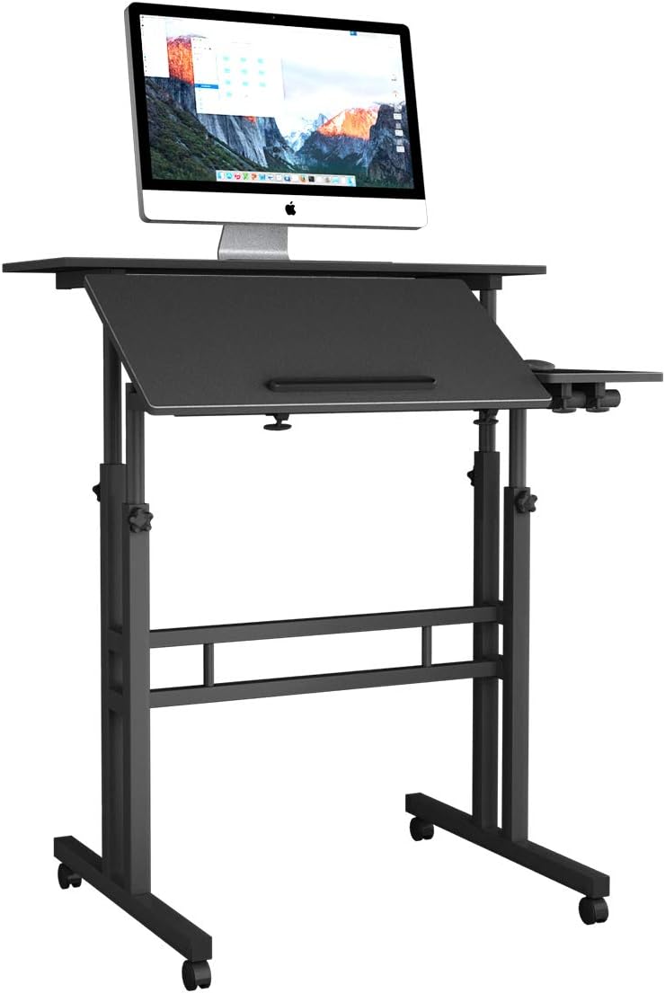 Mobile Laptop Stand 31.5 inches Small Rolling Standing Desk with Wheels Height Adjustable Standing Desk