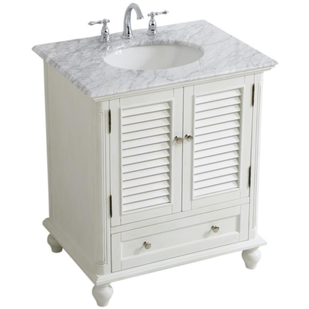 Rhodes 30" Single Marble Top Bathroom Vanity in Antique White