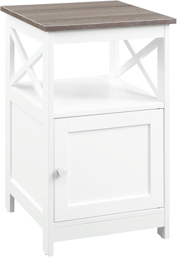 Oxford End Table with Storage Cabinet and Shelf, White