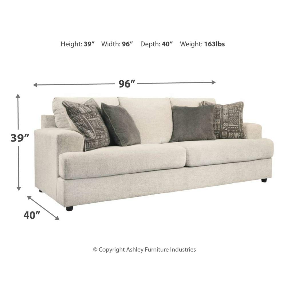 Soletren Contemporary Chenille Sofa with 4 Accent Pillows, Off-White