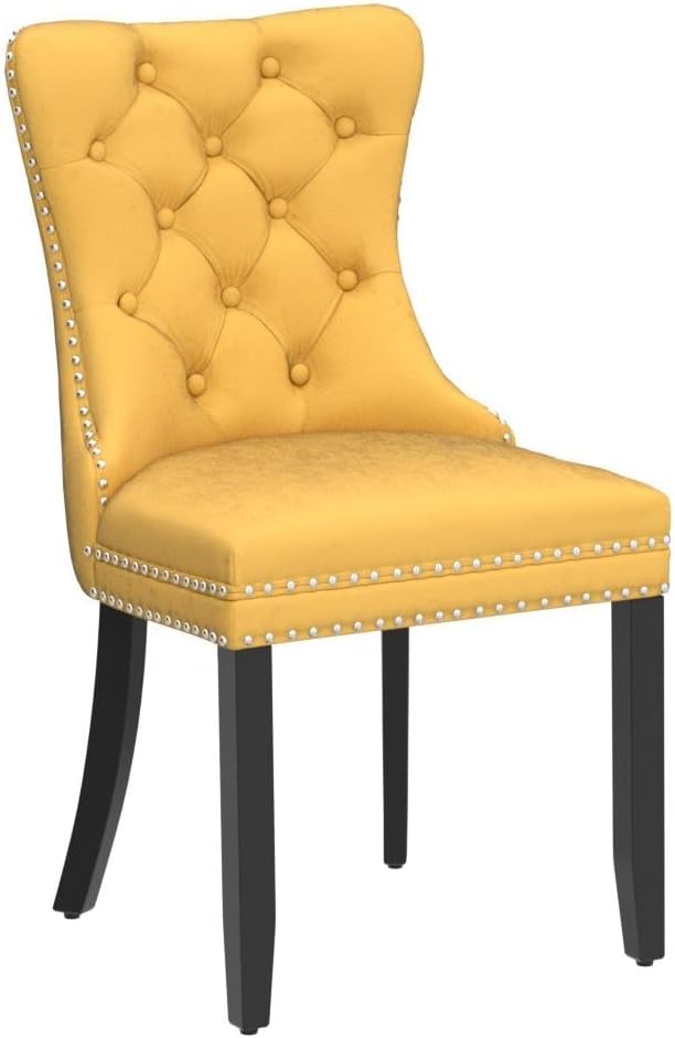Velvet Tufted Dining Chairs Set of 2 with Nailhead Trim and Gold Legs