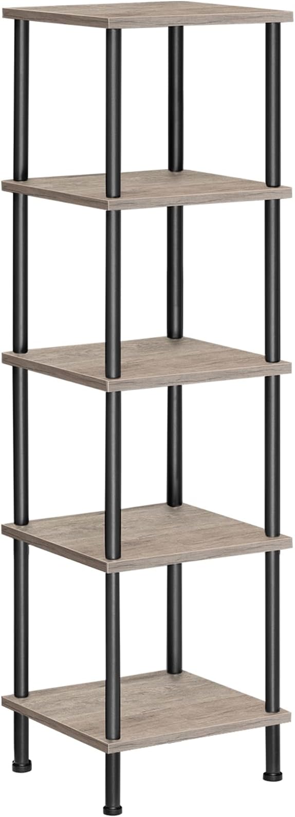 6-Tier Corner Shelf, Corner Square Rack Display Shelf, Tall Storage Rack Plant Stand, Corner Bookcase for Small Spaces, Living Room, Home Office, Kitchen, Rustic Brown and Black BF55CJ01