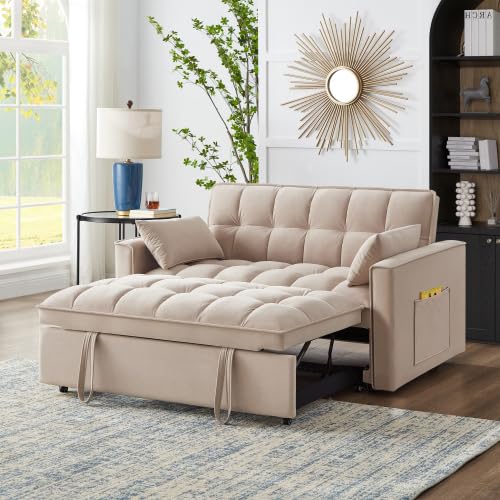 4-in-1 Convertible Loveseat Sleeper Sofa Bed with Storage Pockets - 52.5" Twin Size