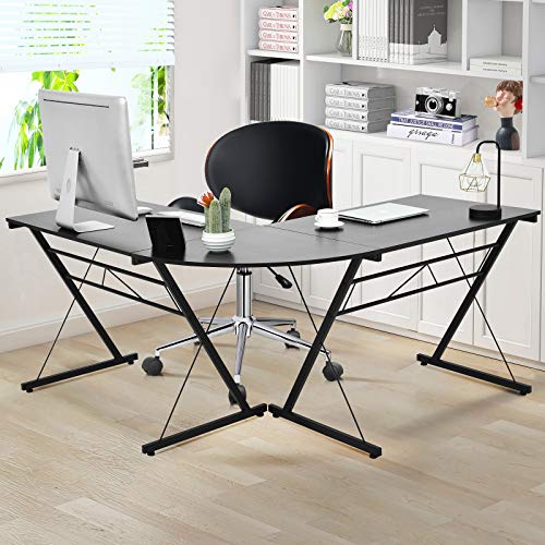 L-Shaped Desk Corner Computer Desk, Space-Saving & Multifunctional Home Office Desk Writing Workstation Study