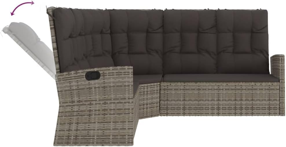 2 Piece Patio Lounge Set, Grey Poly Rattan with Cushions - Durable