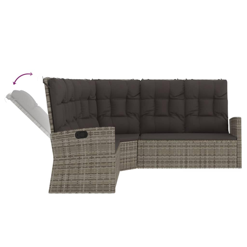 2 Piece Patio Lounge Set, Grey Poly Rattan with Cushions - Durable