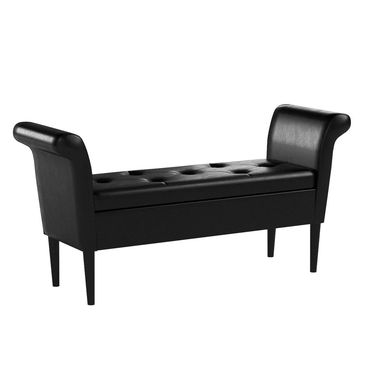 Black Faux Leather Storage Ottoman Bench