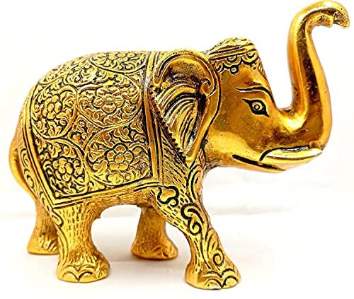 URBAN HAAT Metal Elephant Showpiece, 5 Inch, Aluminium Gold Plated, 2 Piece