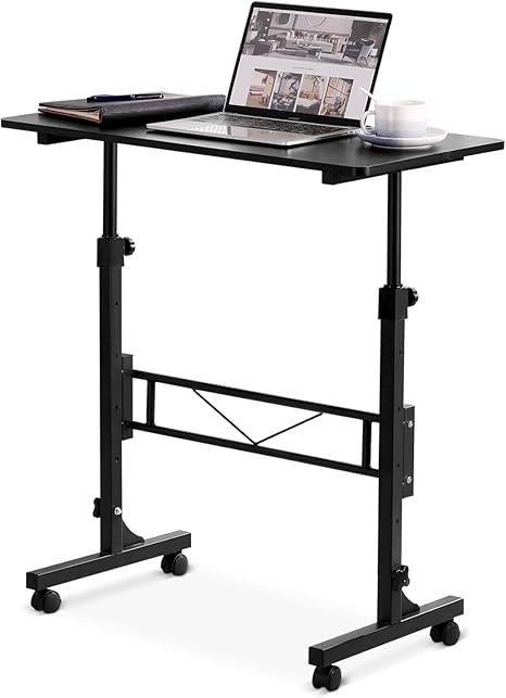 Small Standing Desk Adjustable Height, Mobile Stand Up Desk with Wheels