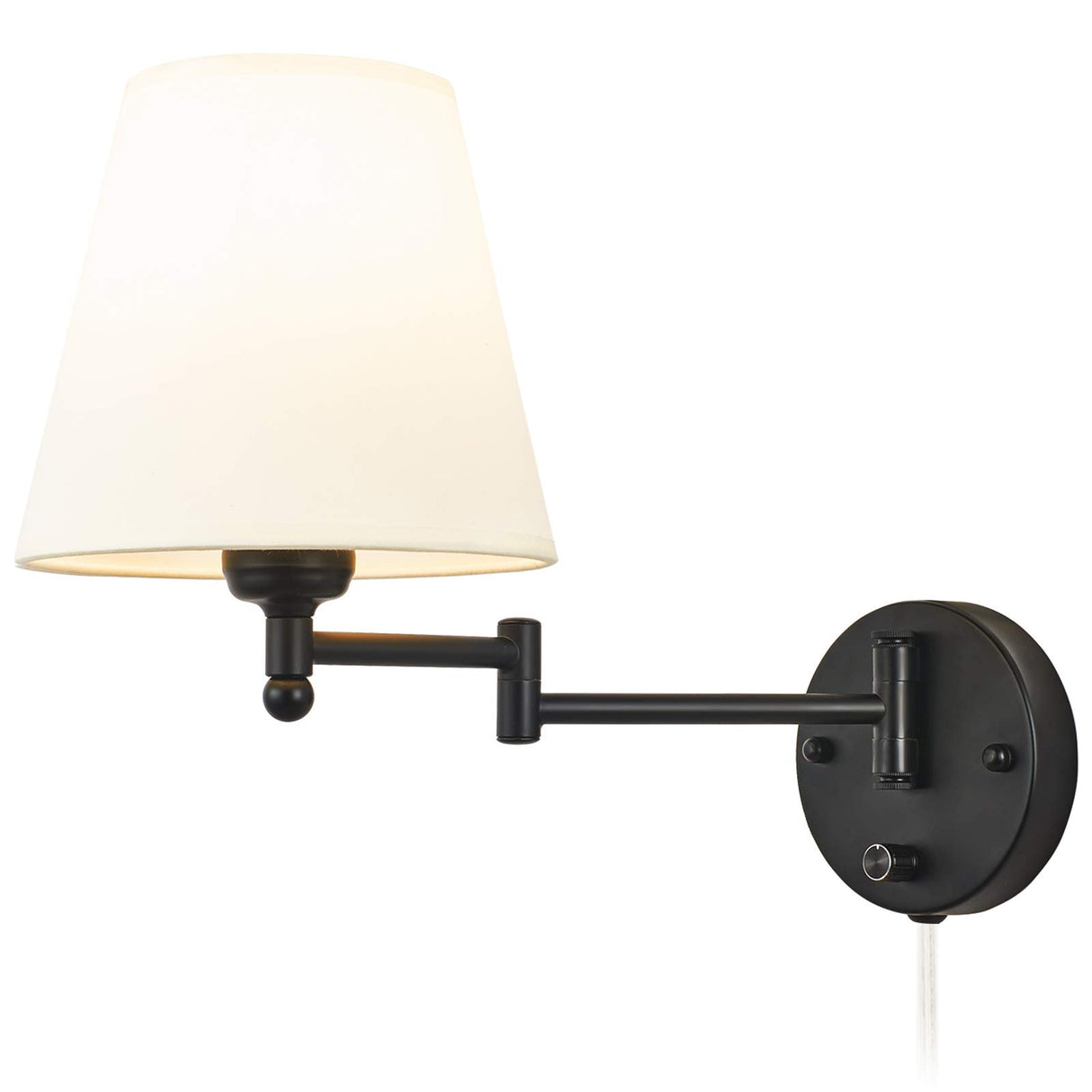 Swing Arm Wall Lamp Plug in Wall Mount Opaque Ivory Linen Shade 40W 2-Way Cord Covers
