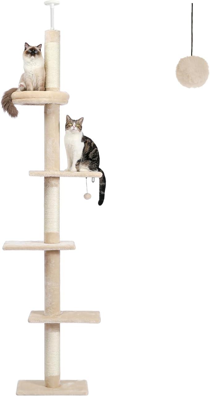Floor to Ceiling Cat Tree Height Adjustable, 5 Levels Cactus Cat Tower