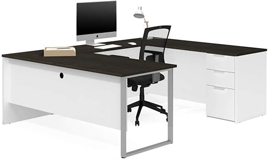 Pro-Concept Plus U-Shaped Executive Desk with Pedestal, Deep Grey & Black