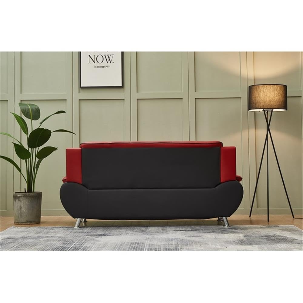 Modern Faux Leather Living Room Sofa - Black/Red