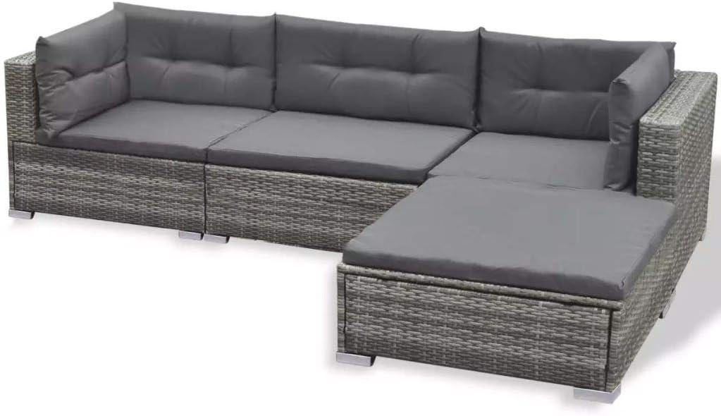 6 Pcs Patio Outdoor Conversation Set, All-Weather Poly Rattan Outdoor Furniture Set with TeaTable for Backyard & Garden