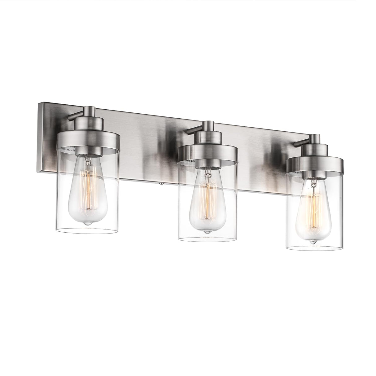 22" 3-Light Modern Bathroom Vanity Light with Clear Glass Shades Brushed Nickel Vanity Lighting