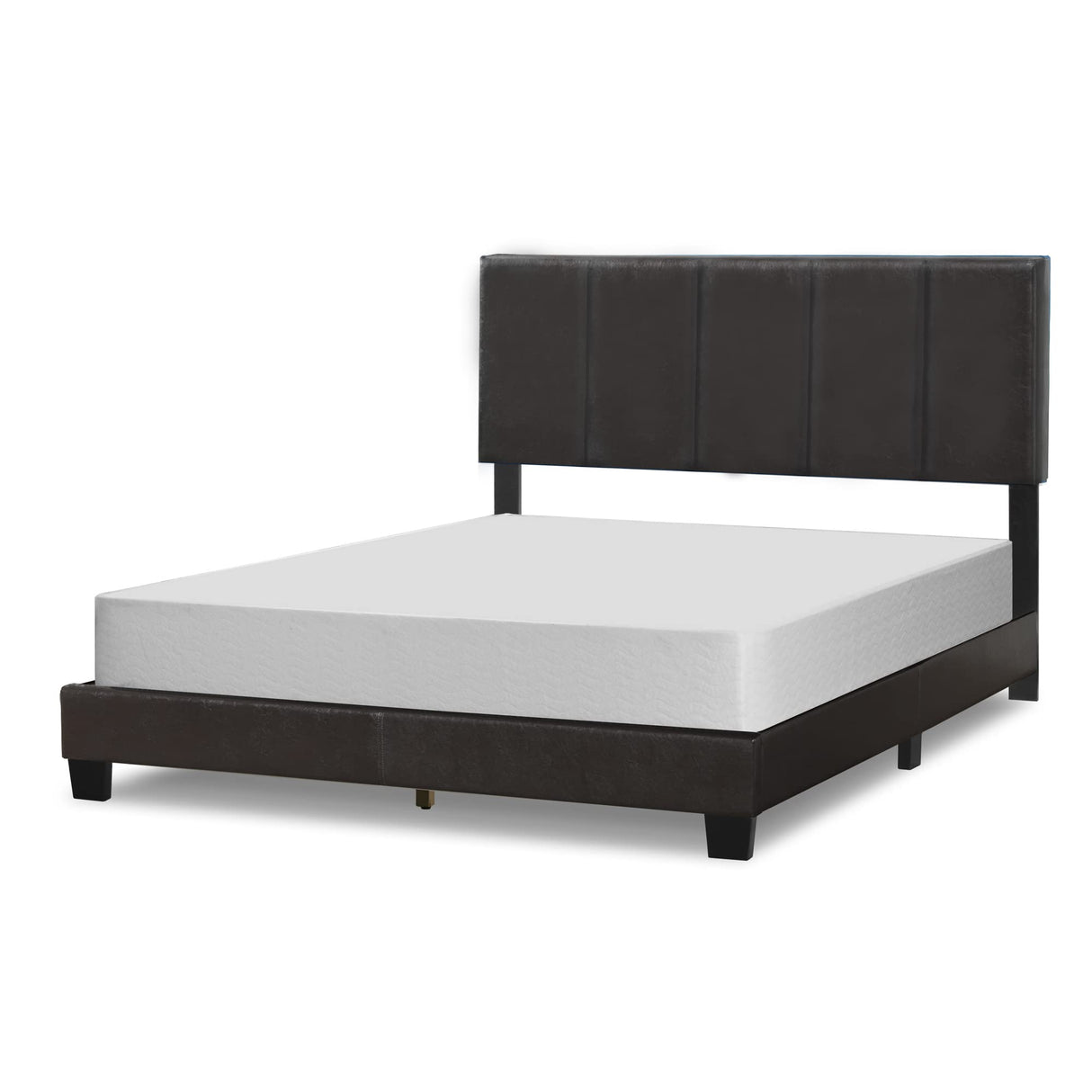 Arty Black Brown Faux Leather Queen Bed with Line Stitch Tufting