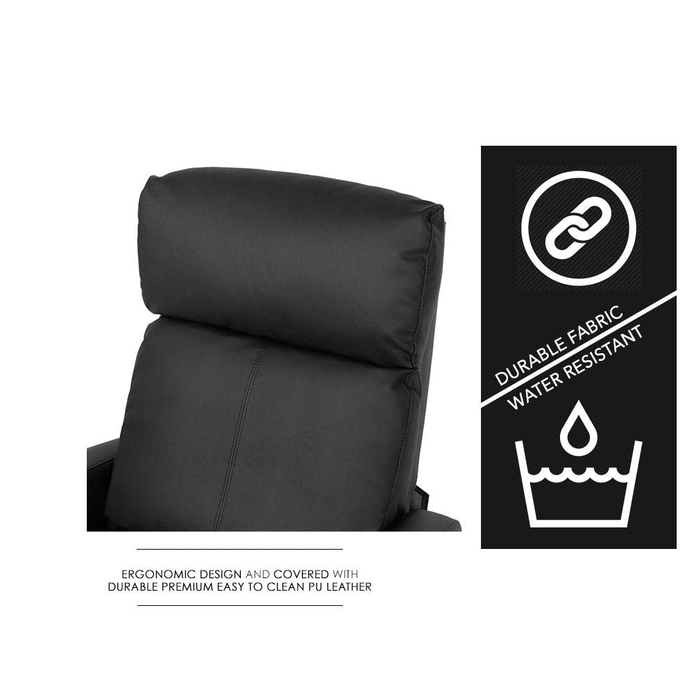 UrbanLounge Black PU Leather Push-Back Recliner with Wing Back