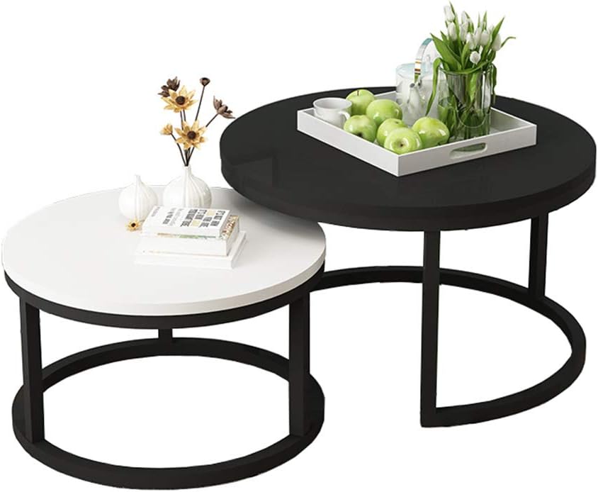 Side Table Nesting Tables Set of 2 for Living Room, Black +White Wood Top
