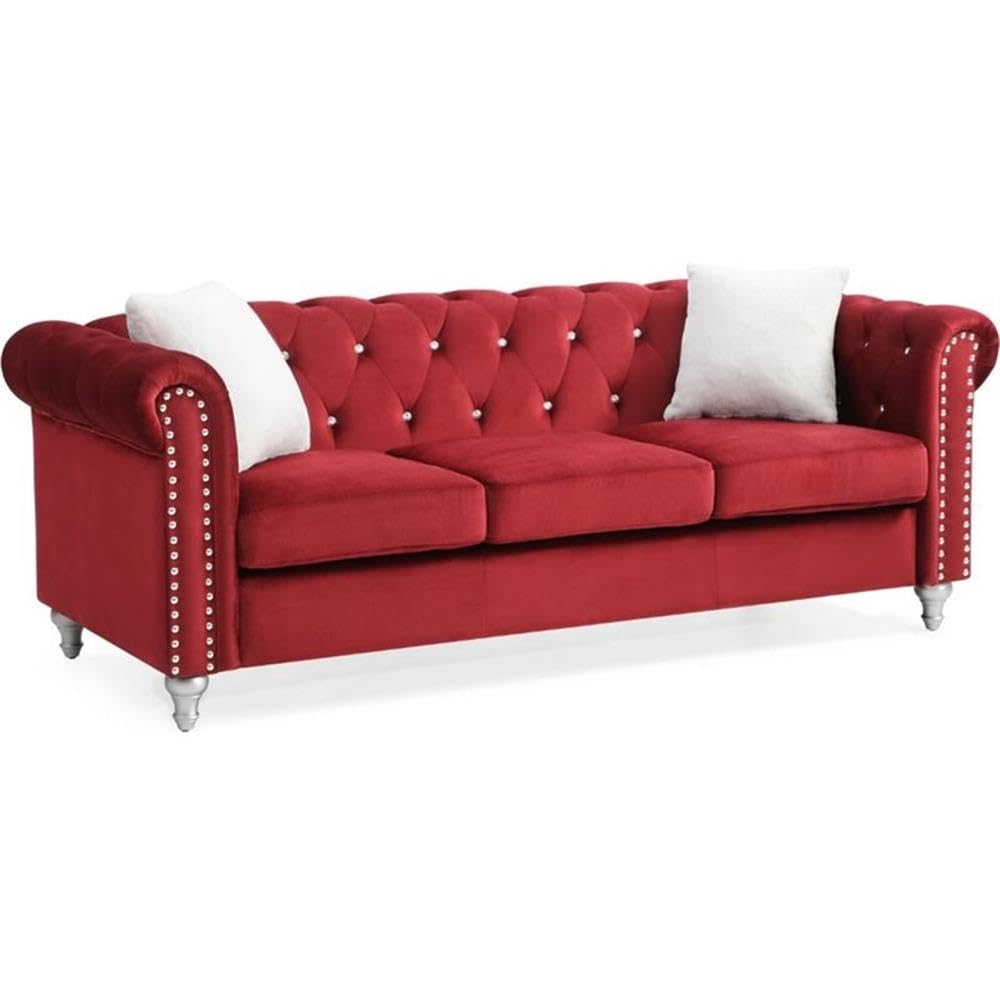 Raisa Velvet Sofa in Burgundy