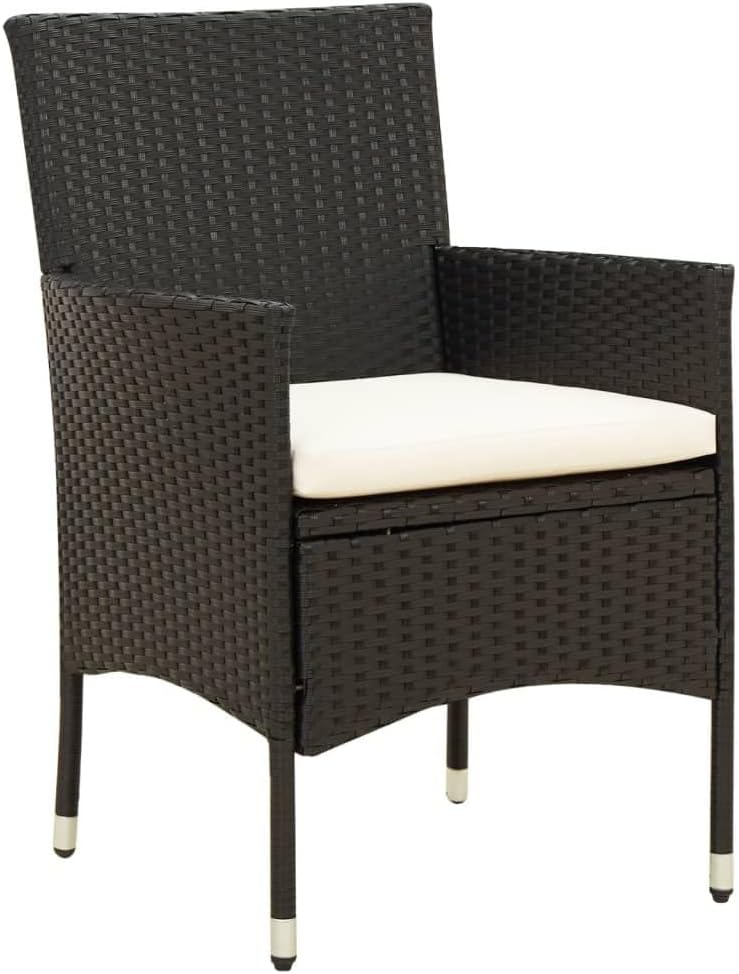 and Durable 7 Piece Patio Dining Set with Cushions, Black Rattan and Powder-Coated