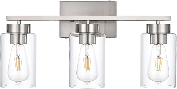 3-Light Bathroom Vanity Light, Modern Brushed Gold Wall Lights with Clear Glass Shades