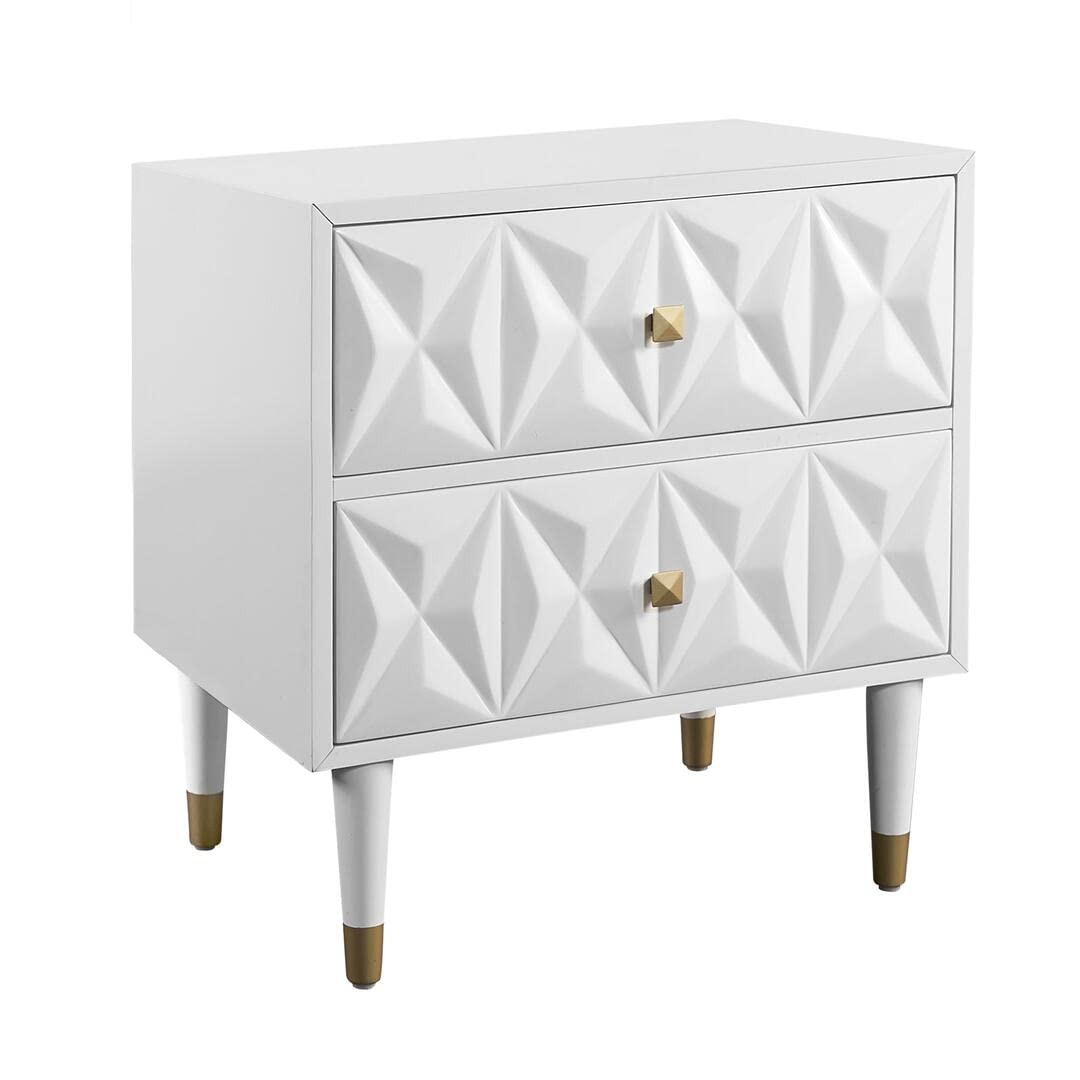 Two Drawer Geo Texture Nightstand White